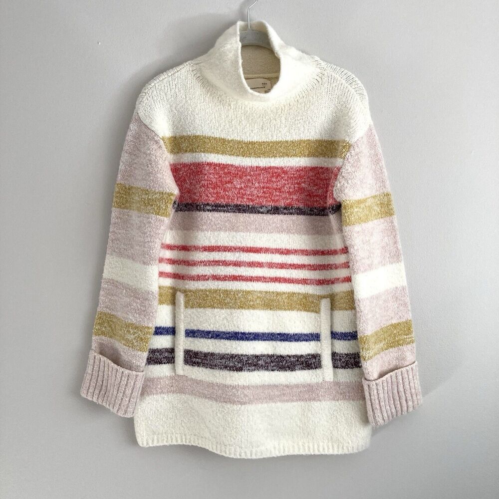 Anthropologie Knit Striped Elana Tunic Jumper Sweater Mock neck Pockets XS